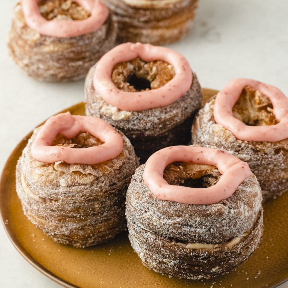 Set of Cronut dessert pastry with Strawberry icing