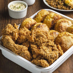 Load image into Gallery viewer, Tray of Fried Chicken and Biscuits Served with Sausage, Honey, and Gravy
